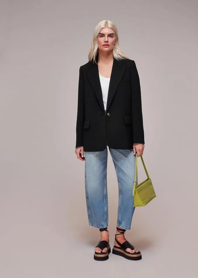 Women Petite Coats and Jackets Whistles Black Petite Crepe Boyfriend Blazer