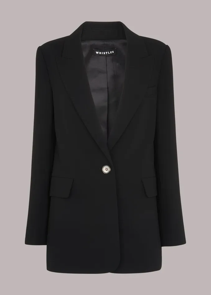 Women Petite Coats and Jackets Whistles Black Petite Crepe Boyfriend Blazer