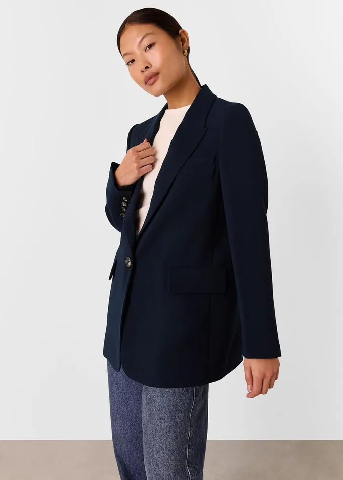 Women Petite Coats and Jackets Whistles Navy Petite Crepe Boyfriend Blazer
