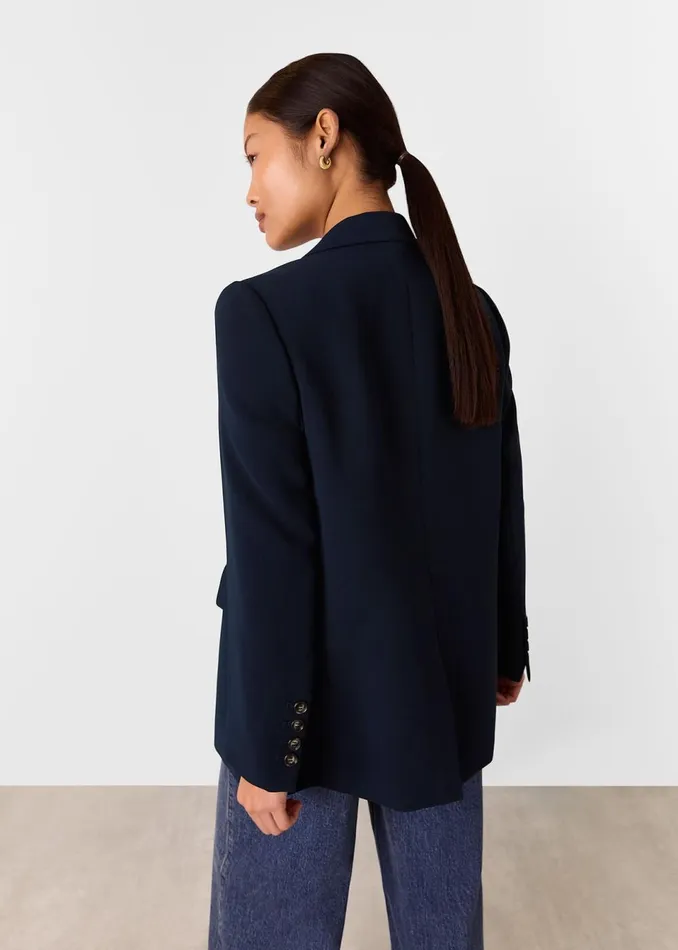 Women Petite Coats and Jackets Whistles Navy Petite Crepe Boyfriend Blazer