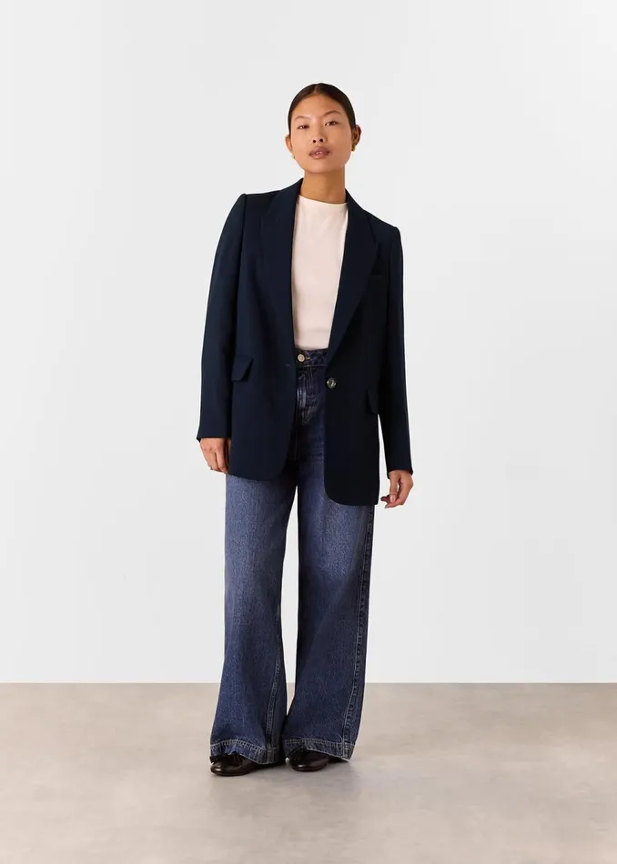 Women Petite Coats and Jackets Whistles Navy Petite Crepe Boyfriend Blazer