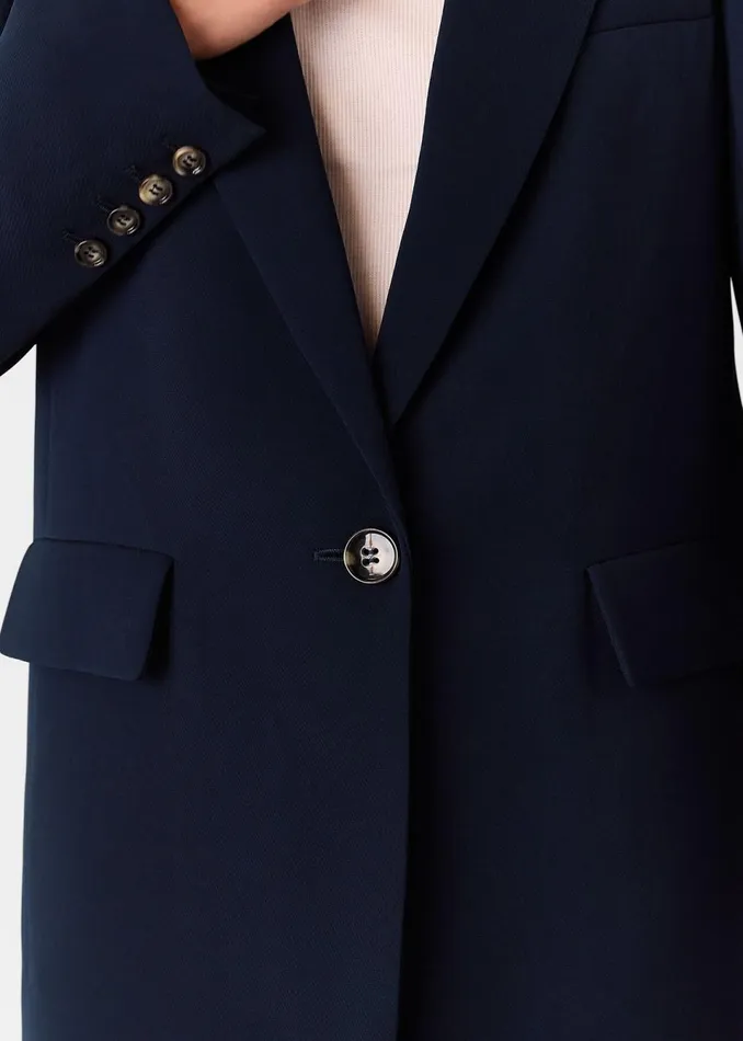 Women Petite Coats and Jackets Whistles Navy Petite Crepe Boyfriend Blazer