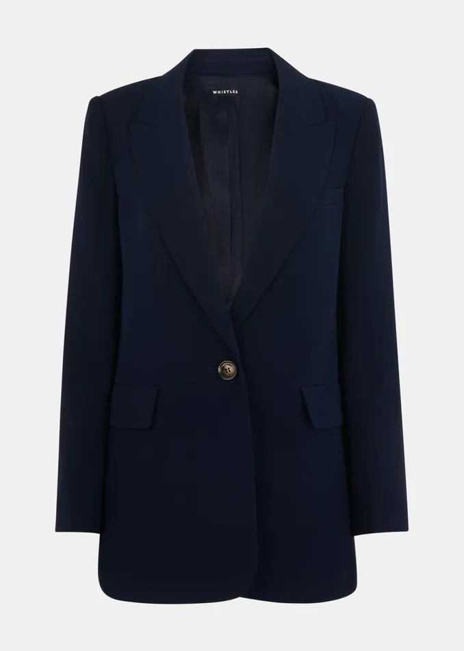 Women Petite Coats and Jackets Whistles Navy Petite Crepe Boyfriend Blazer