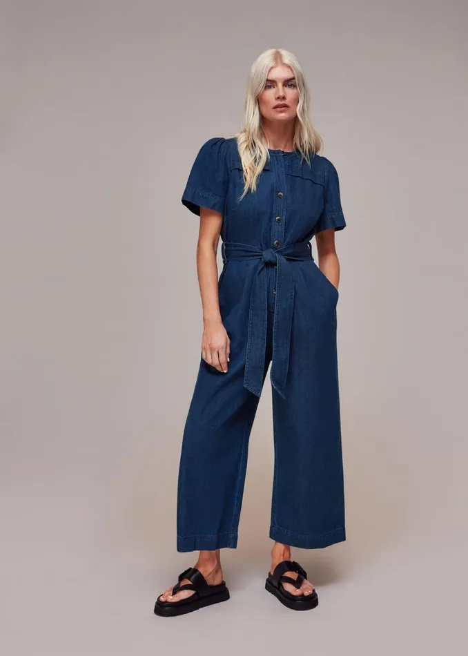 Women Petite Dresses and Jumpsuits Whistles Petite Alana Denim Jumpsuit