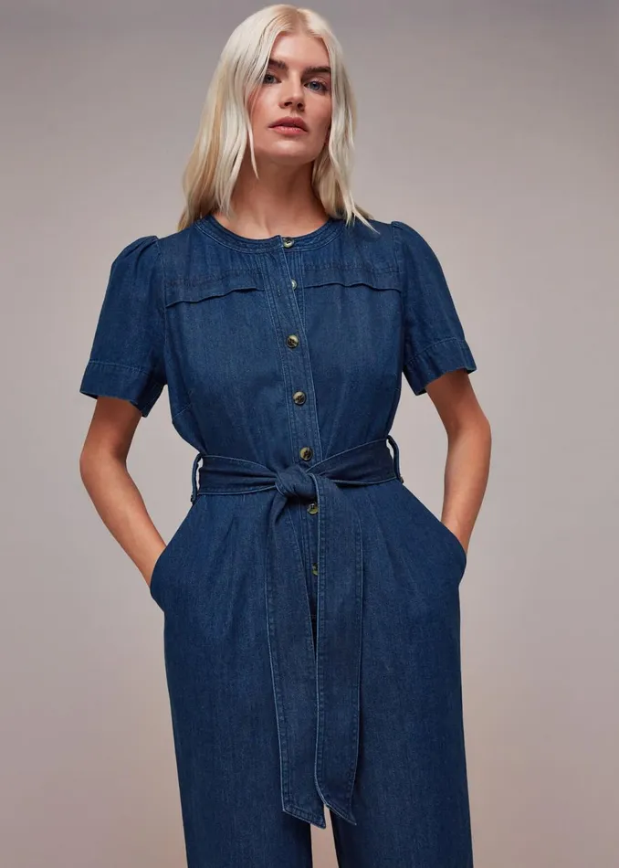 Women Petite Dresses and Jumpsuits Whistles Petite Alana Denim Jumpsuit