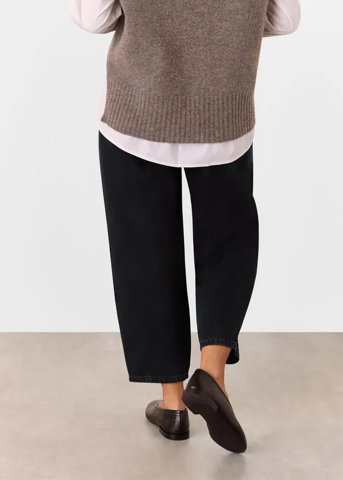 Women Petite Trousers and Jeans Whistles Black Petite Authentic Barrel Leg Jean