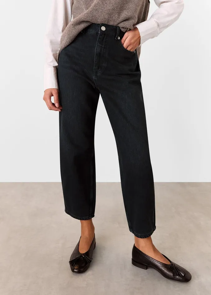 Women Petite Trousers and Jeans Whistles Black Petite Authentic Barrel Leg Jean