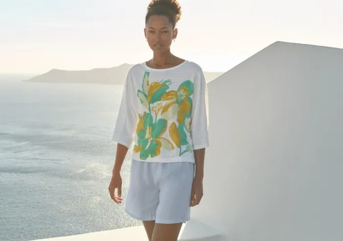 Women Printed Jersey Top Aqua Gold Poetry Fashion TShirt and Tops