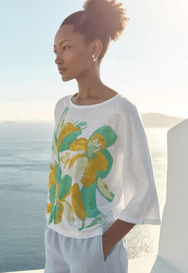Women Printed Jersey Top Aqua Gold Poetry Fashion TShirt and Tops