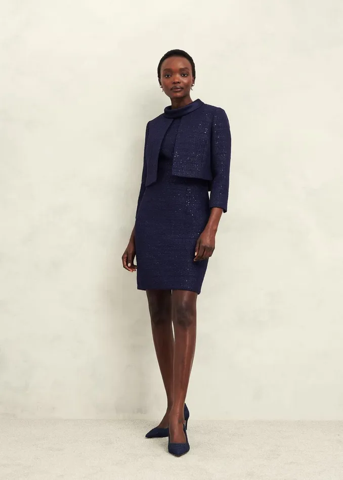 Women Prisha Sequin Tweed Jacket Midnight Navy Hobbs Coats and Jackets