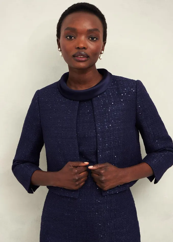 Women Prisha Sequin Tweed Jacket Midnight Navy Hobbs Coats and Jackets