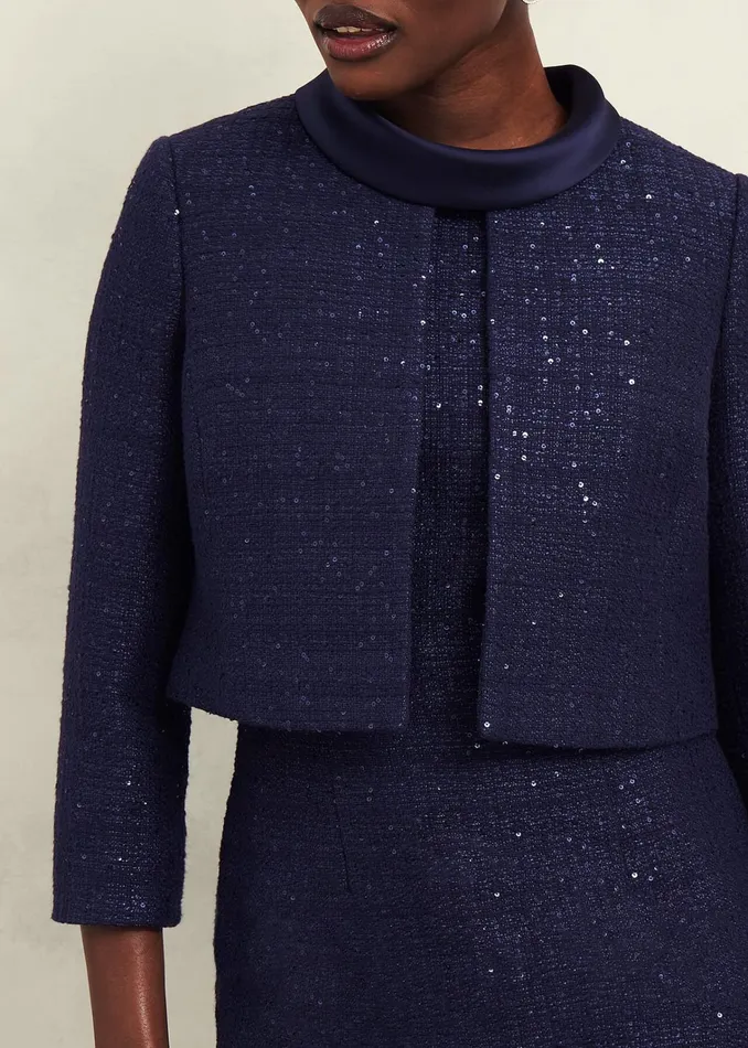 Women Prisha Sequin Tweed Jacket Midnight Navy Hobbs Coats and Jackets