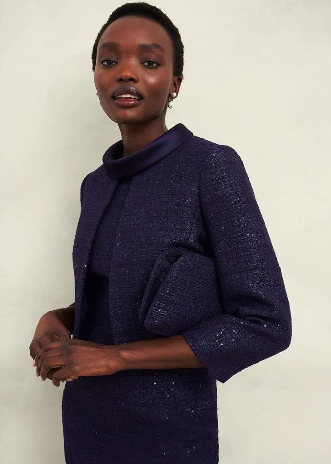 Women Prisha Sequin Tweed Jacket Midnight Navy Hobbs Coats and Jackets