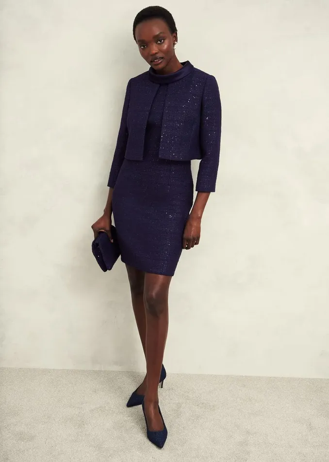 Women Prisha Sequin Tweed Jacket Midnight Navy Hobbs Coats and Jackets