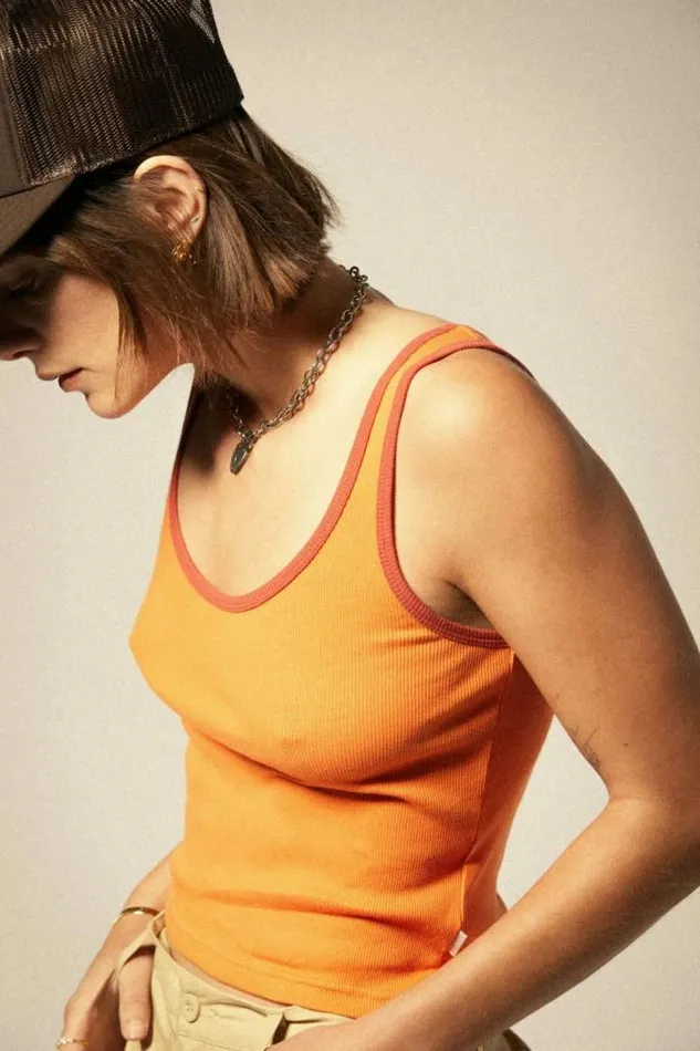 Women Ringer Organic ATank Tangerineburnt Brick Brixton Tops