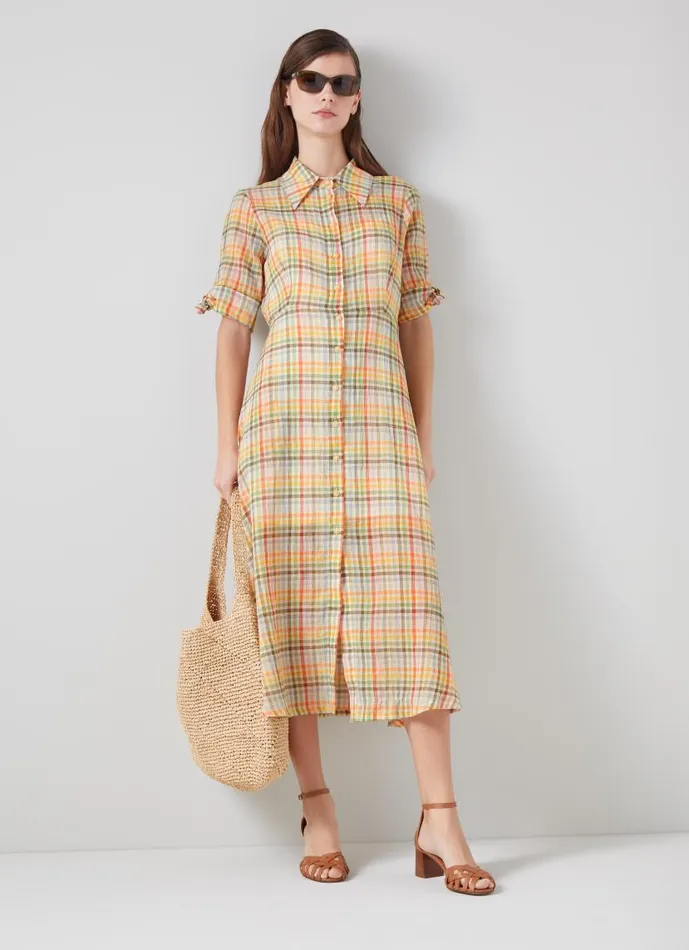 Women Saffron Gingham Seersucker Cotton Shirt Dress Multi LKBennett Dresses