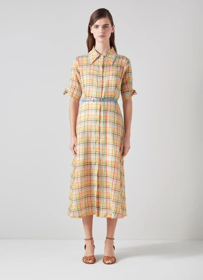 Women Saffron Gingham Seersucker Cotton Shirt Dress Multi LKBennett Dresses Women Saffron Gingham Seersucker Cotton Shirt Dress Multi LKBennett Dresses