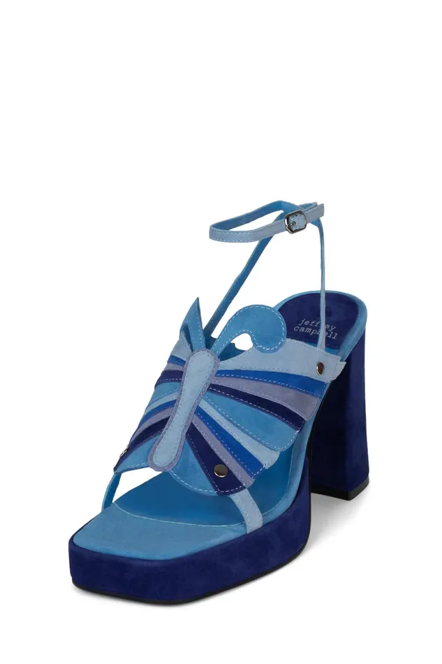 Women Sandal Jeffrey Campbell MONARCHL Blue Suede Combo