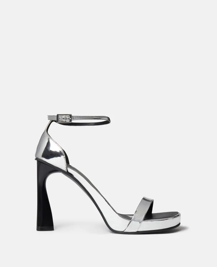 Women Sandals Stella McCartney Elsa Mirrored Heeled Sandals Silver