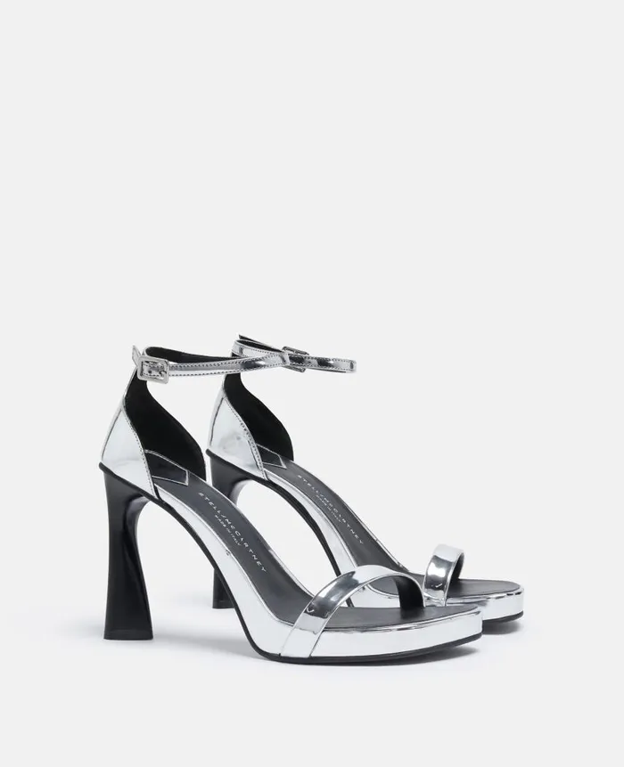 Women Sandals Stella McCartney Elsa Mirrored Heeled Sandals Silver Women Sandals Stella McCartney Elsa Mirrored Heeled Sandals Silver