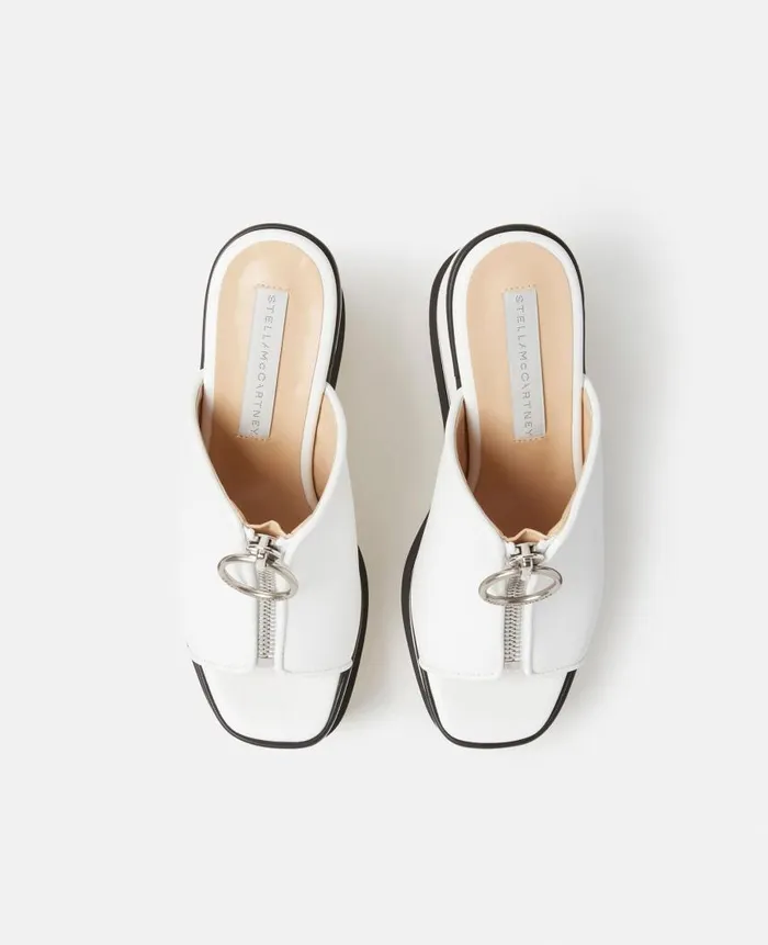 Women Sandals Stella McCartney SneakElyse Zip Slide Wedge Sandals White