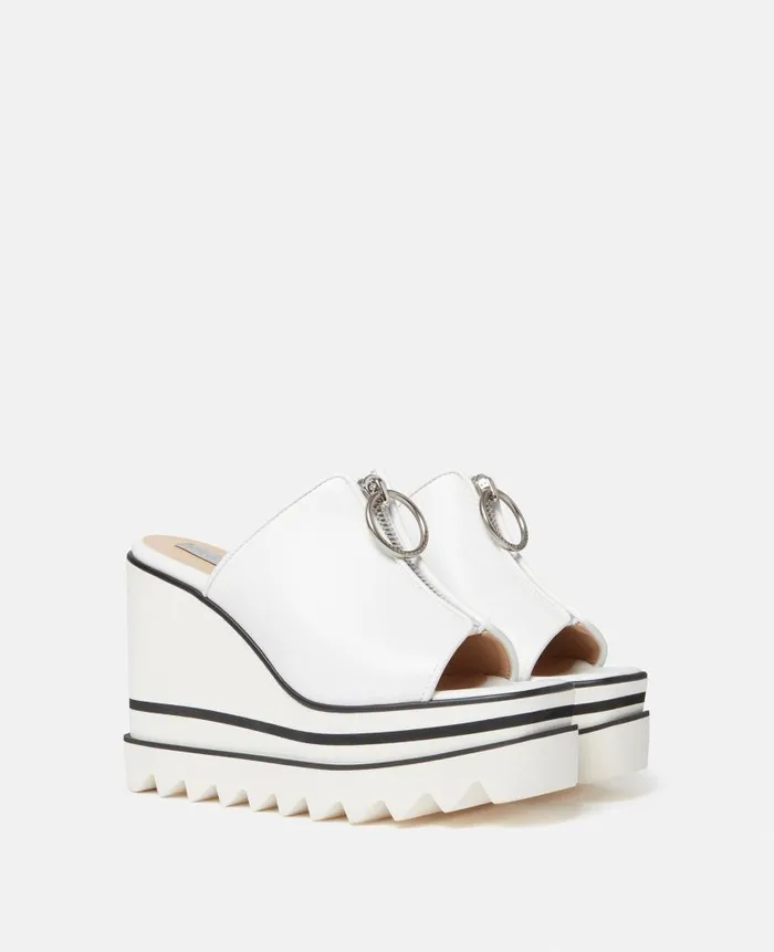 Women Sandals Stella McCartney SneakElyse Zip Slide Wedge Sandals White