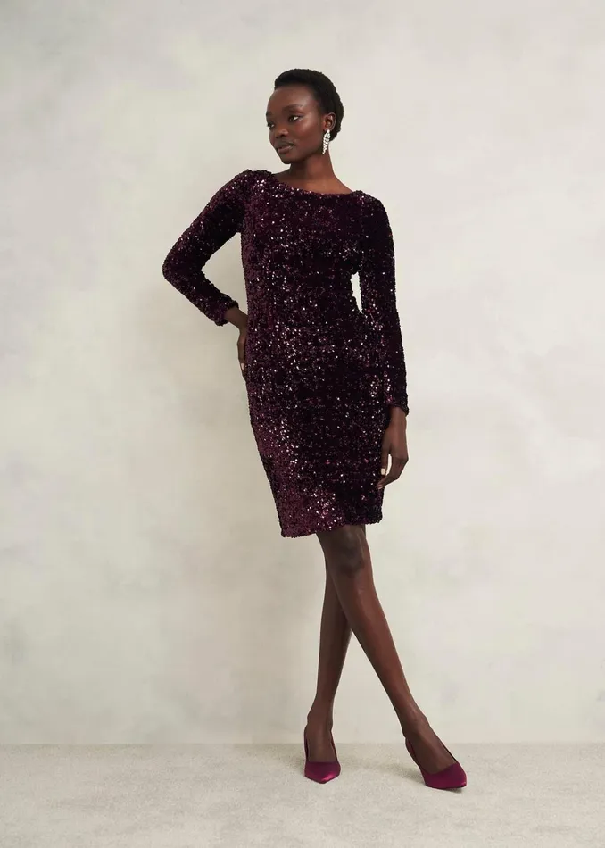 Women Sawyer Sequin Dress Warm Plum Hobbs Dresses and Jumpsuits