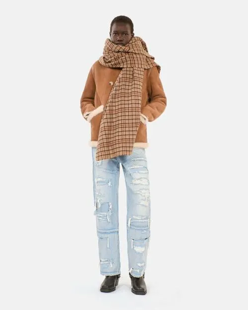 Women Scarves The Kooples Checked Wool Scarf Beige Brown Black