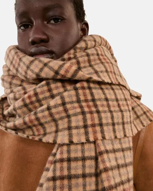 Women Scarves The Kooples Checked Wool Scarf Beige Brown Black