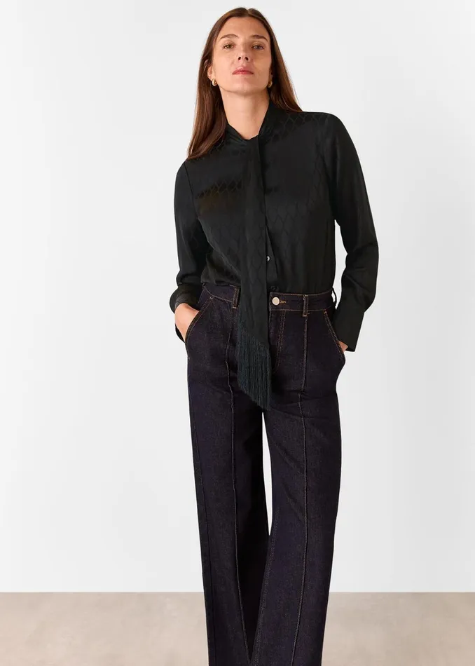 Women Shirts and Blouses Whistles Black Diamond Jacquard Scarf Blouse
