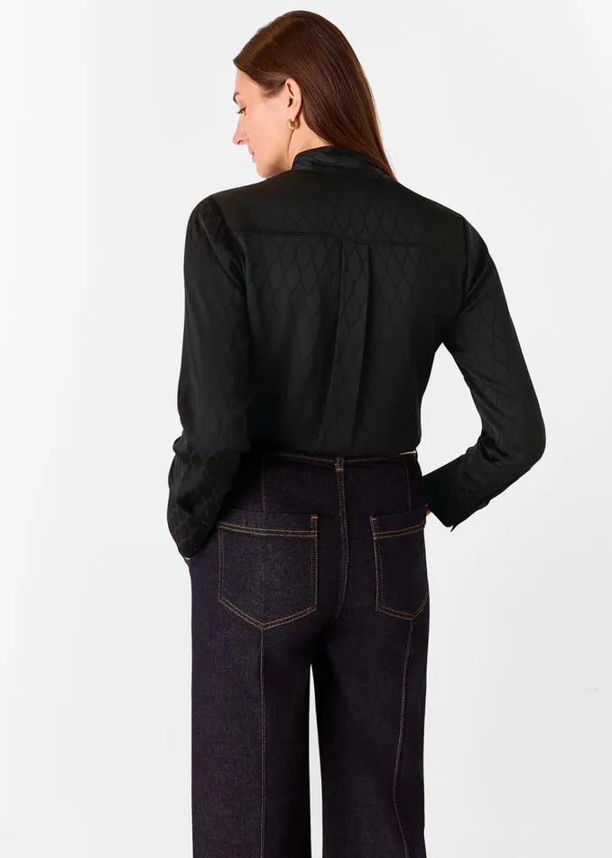 Women Shirts and Blouses Whistles Black Diamond Jacquard Scarf Blouse