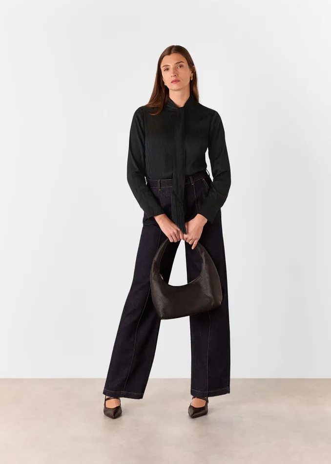 Women Shirts and Blouses Whistles Black Diamond Jacquard Scarf Blouse