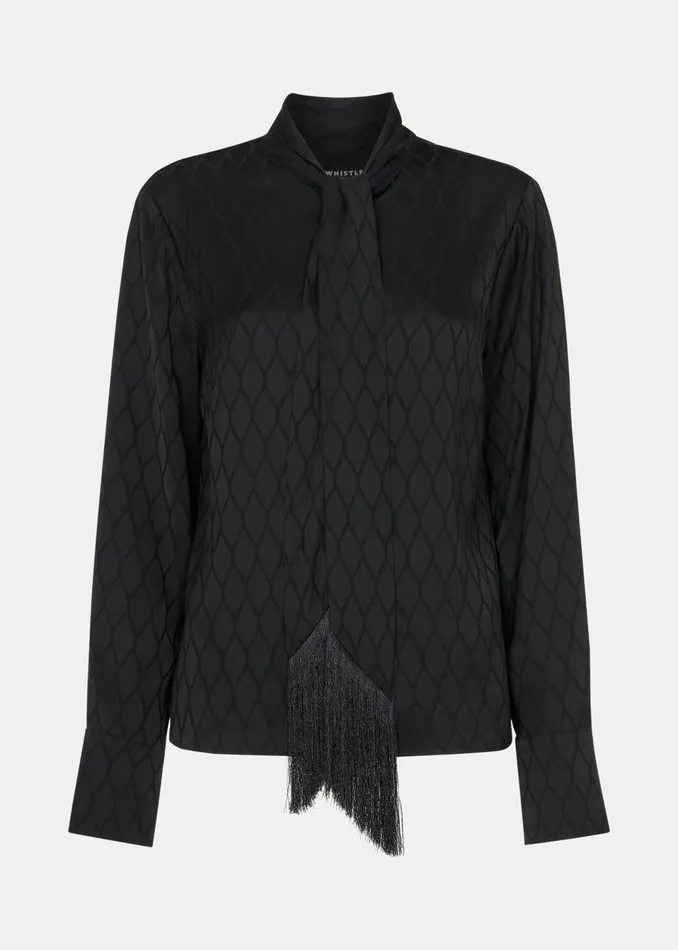 Women Shirts and Blouses Whistles Black Diamond Jacquard Scarf Blouse