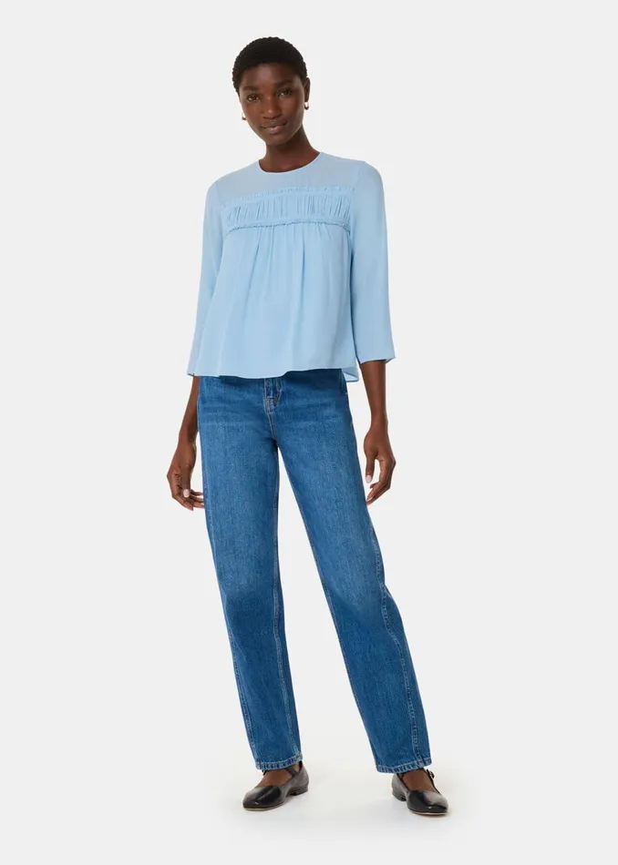 Women Shirts and Blouses Whistles Pale Blue Laya Gather Detail Blouse