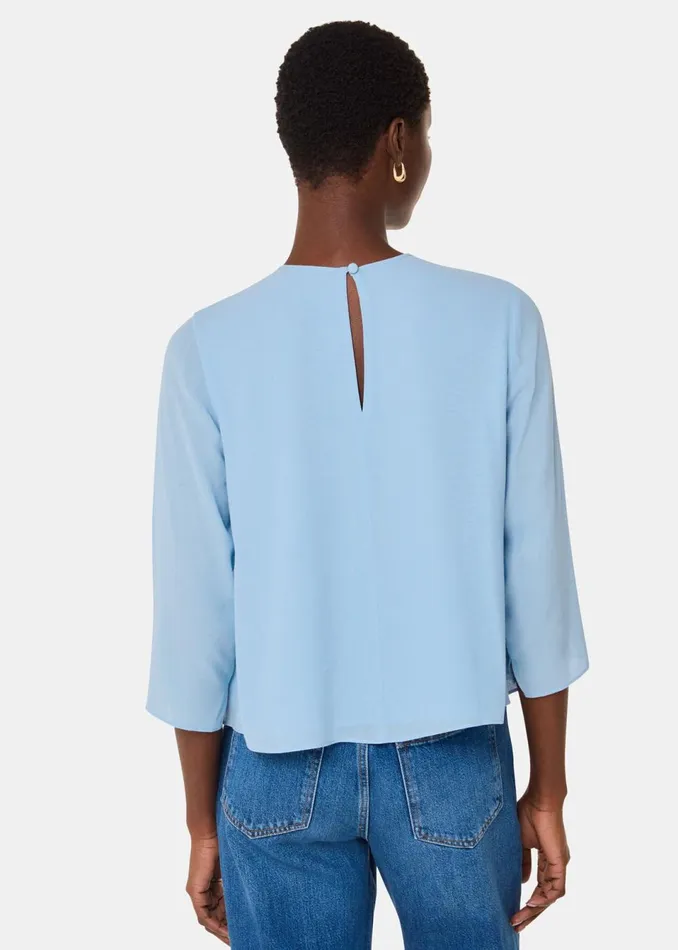 Women Shirts and Blouses Whistles Pale Blue Laya Gather Detail Blouse