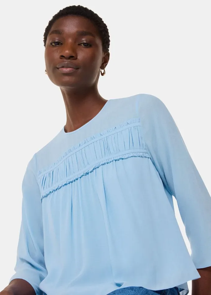 Women Shirts and Blouses Whistles Pale Blue Laya Gather Detail Blouse