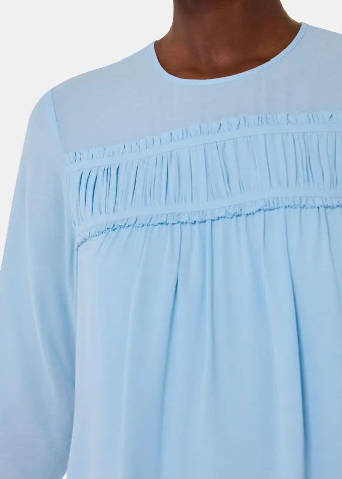 Women Shirts and Blouses Whistles Pale Blue Laya Gather Detail Blouse