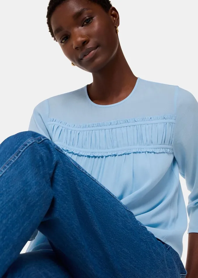 Women Shirts and Blouses Whistles Pale Blue Laya Gather Detail Blouse