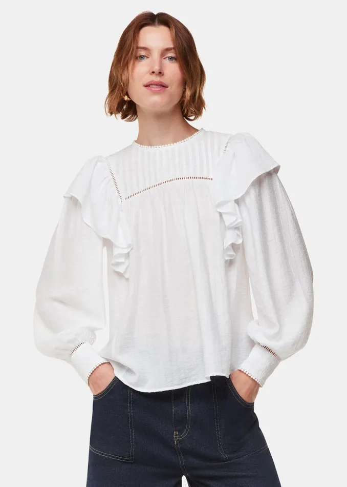 Women Shirts and Blouses Whistles White Johanna Textured Frill Blouse