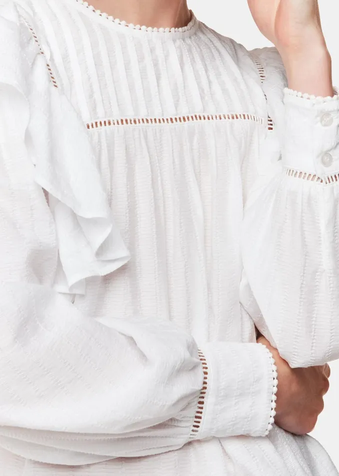 Women Shirts and Blouses Whistles White Johanna Textured Frill Blouse