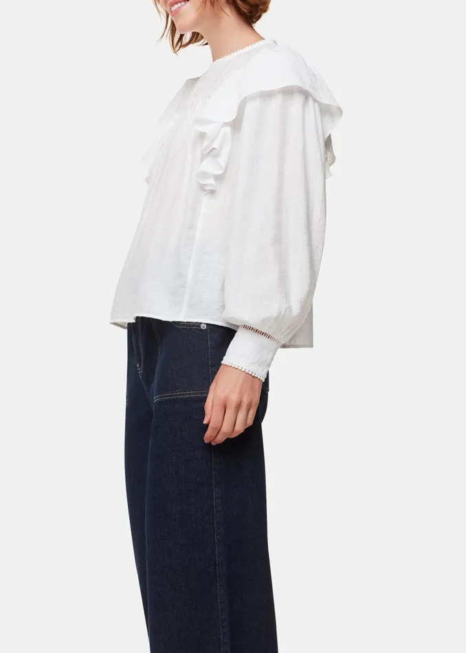 Women Shirts and Blouses Whistles White Johanna Textured Frill Blouse
