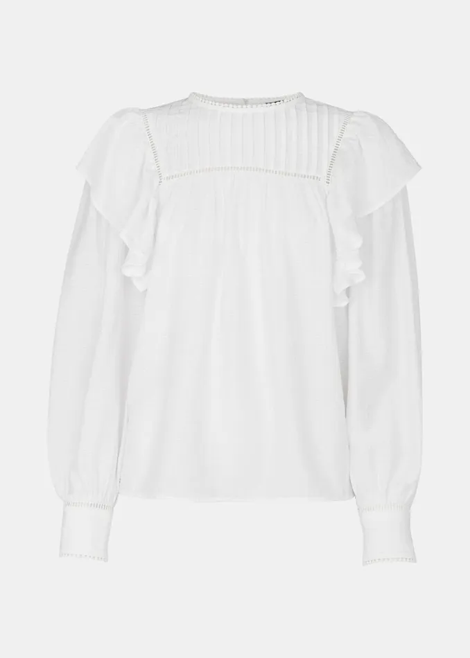 Women Shirts and Blouses Whistles White Johanna Textured Frill Blouse