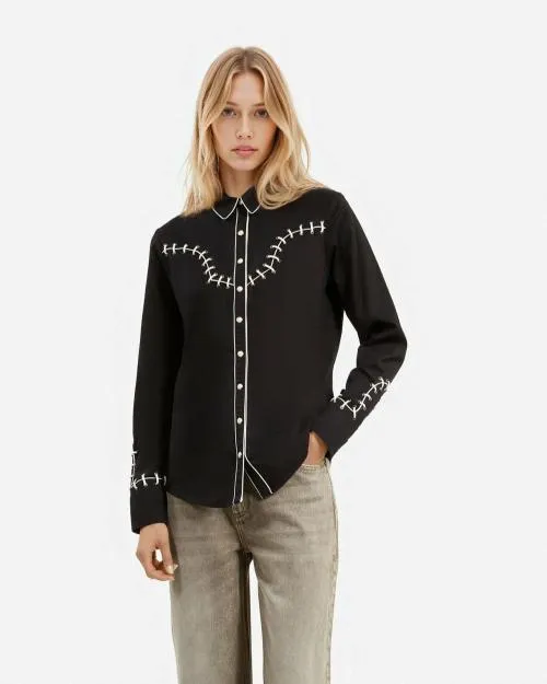 Women Shirts and Tops The Kooples Black Embroidered Shirt Black