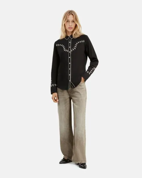 Women Shirts and Tops The Kooples Black Embroidered Shirt Black