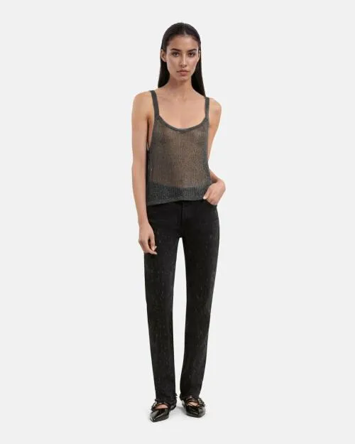 Women Shirts and Tops The Kooples Gray Ribbed Knit Effect Top Grey Silver