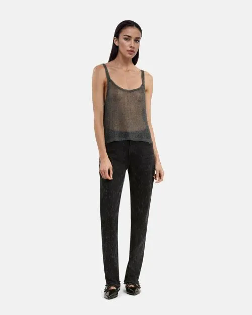 Women Shirts and Tops The Kooples Gray Ribbed Knit Effect Top Grey Silver