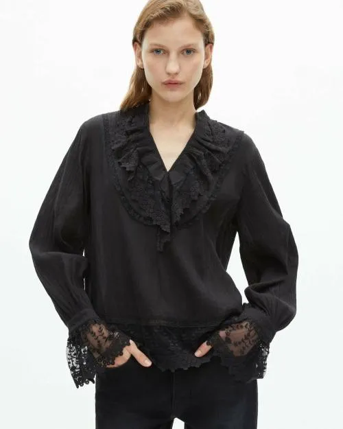Women Shirts and Tops The Kooples Top With Black Guipure Black