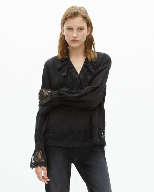 Women Shirts and Tops The Kooples Top With Black Guipure Black