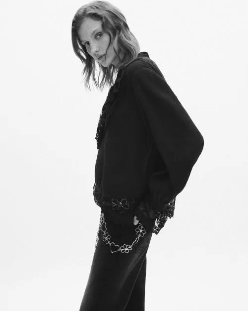 Women Shirts and Tops The Kooples Top With Black Guipure Black