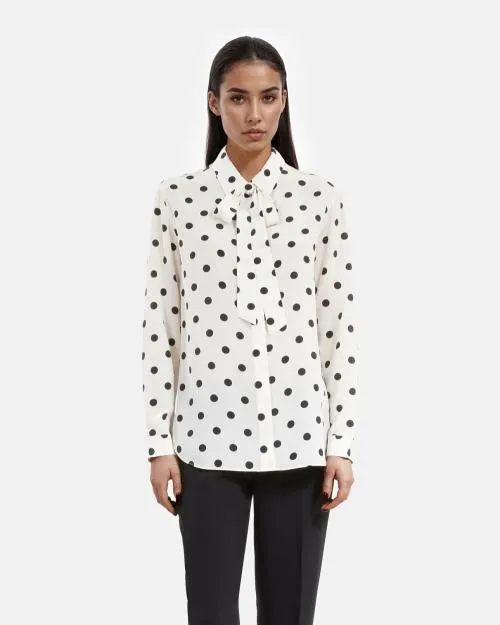 Women Shirts and Tops The Kooples White Polka Dot Silk Shirt White Black